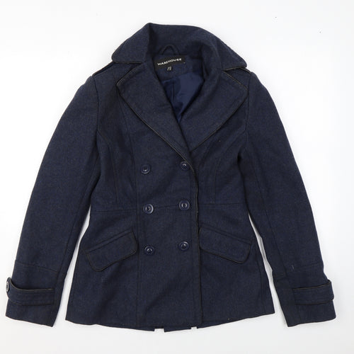 Warehouse Womens Blue Overcoat Coat Size 10 Button