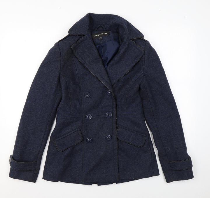 Warehouse Womens Blue Overcoat Coat Size 10 Button