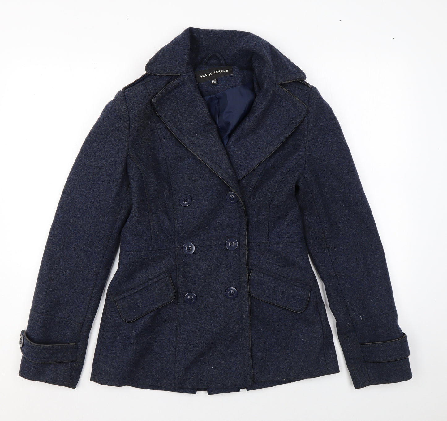 Warehouse Womens Blue Overcoat Coat Size 10 Button