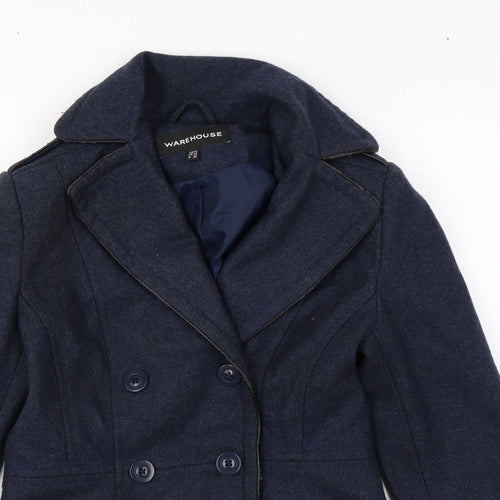 Warehouse Womens Blue Overcoat Coat Size 10 Button