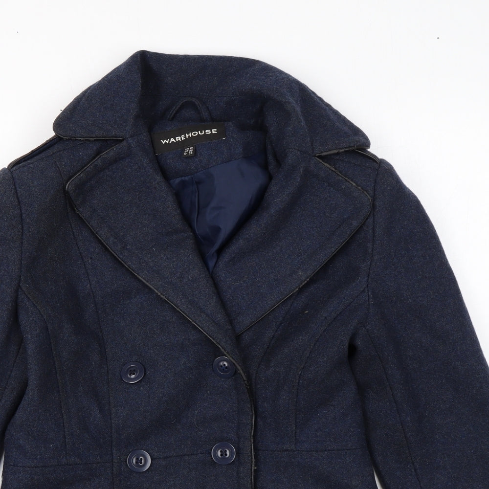Warehouse Womens Blue Overcoat Coat Size 10 Button