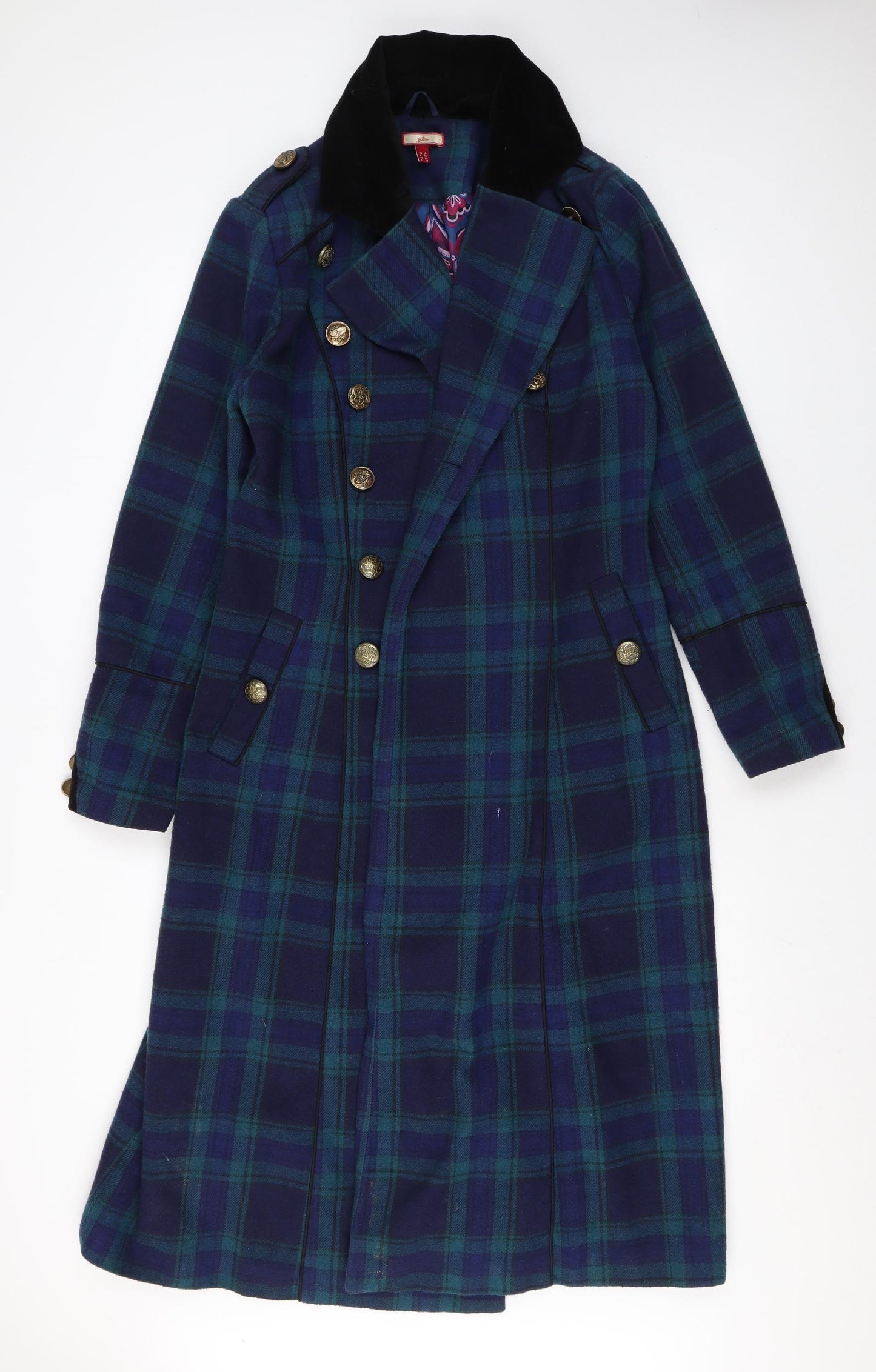 Joe Browns Womens Blue Plaid Overcoat Coat Size 10 Button