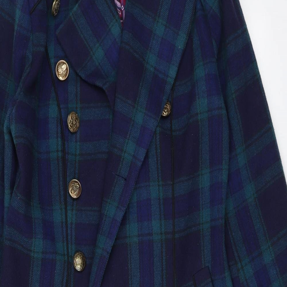 Joe Browns Womens Blue Plaid Overcoat Coat Size 10 Button