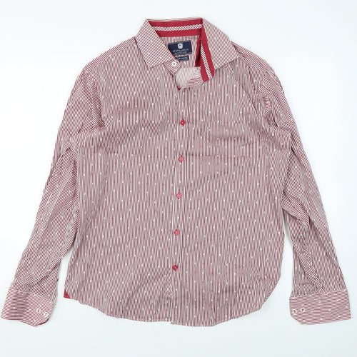 Steel & Jelly Mens Red Striped Cotton Button-Up Size L Collared Button