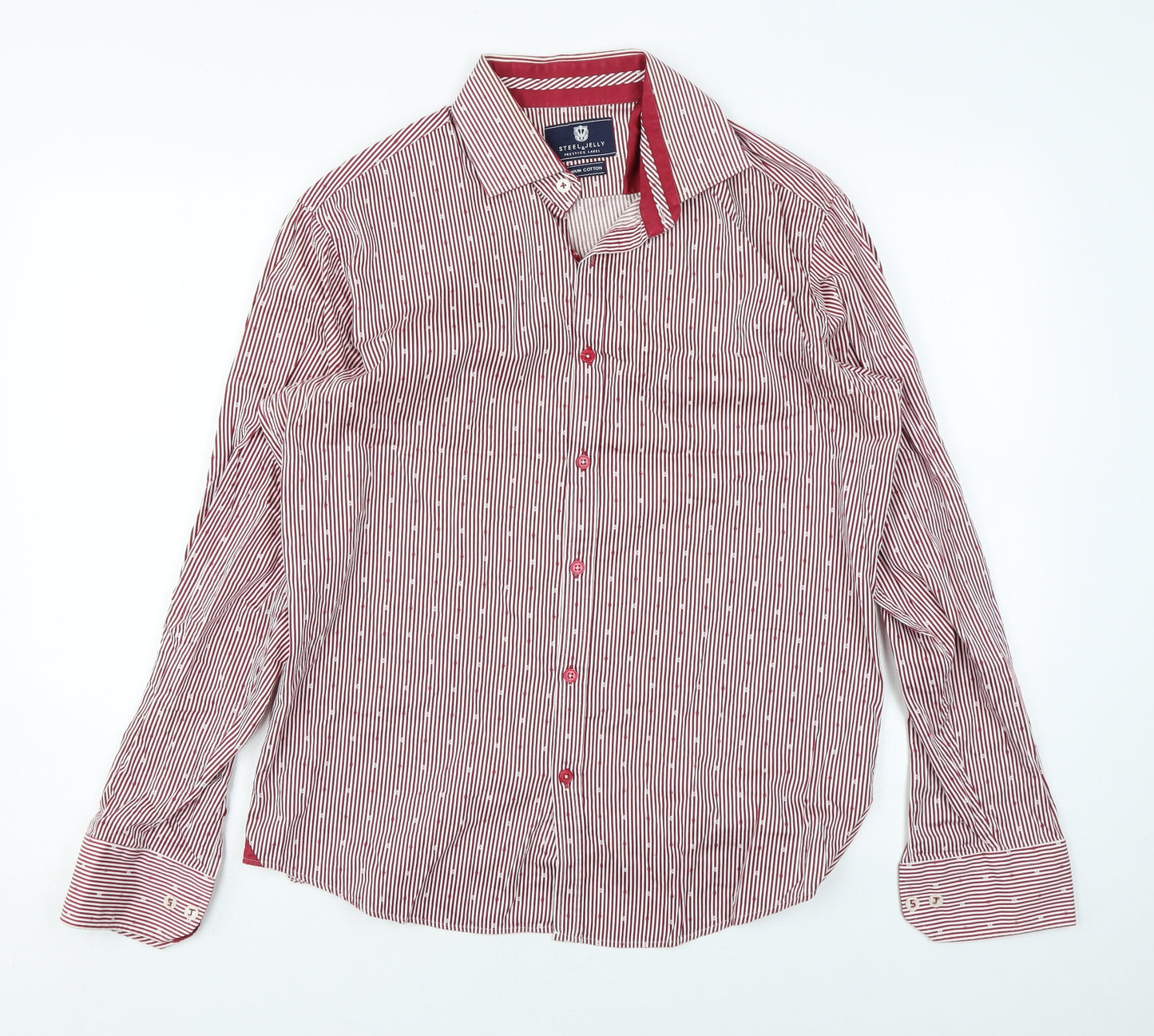 Steel & Jelly Mens Red Striped Cotton Button-Up Size L Collared Button