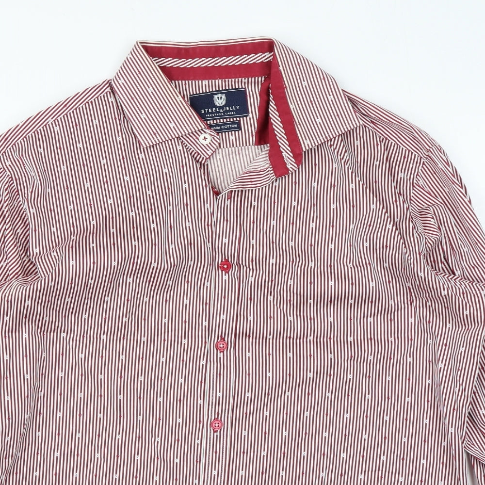 Steel & Jelly Mens Red Striped Cotton Button-Up Size L Collared Button