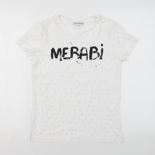 Nadine Merabi Womens White Cotton Basic T-Shirt Size S Round Neck - Diamanté