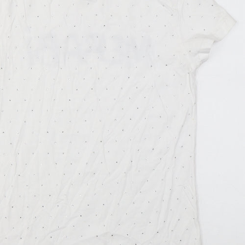 Nadine Merabi Womens White Cotton Basic T-Shirt Size S Round Neck - Diamanté