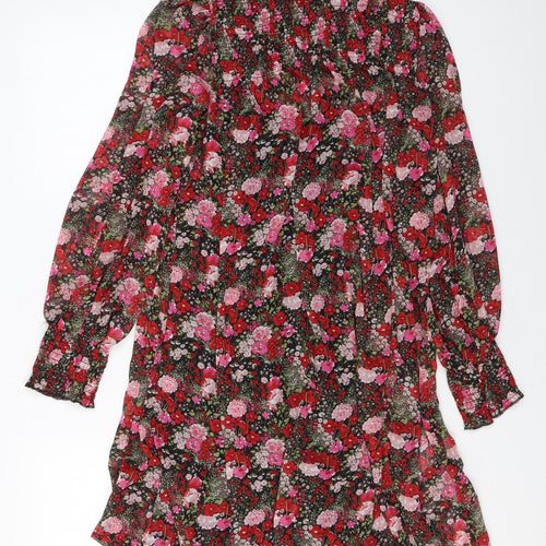 New Look Womens Multicoloured Floral Polyester A-Line Size 10 Mock Neck Button