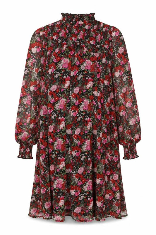 Front view of New Look women’s multicoloured floral polyester a-line, size UK 10, mock neck button