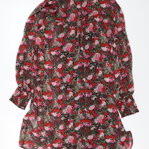 New Look Womens Multicoloured Floral Polyester A-Line Size 10 Mock Neck Button