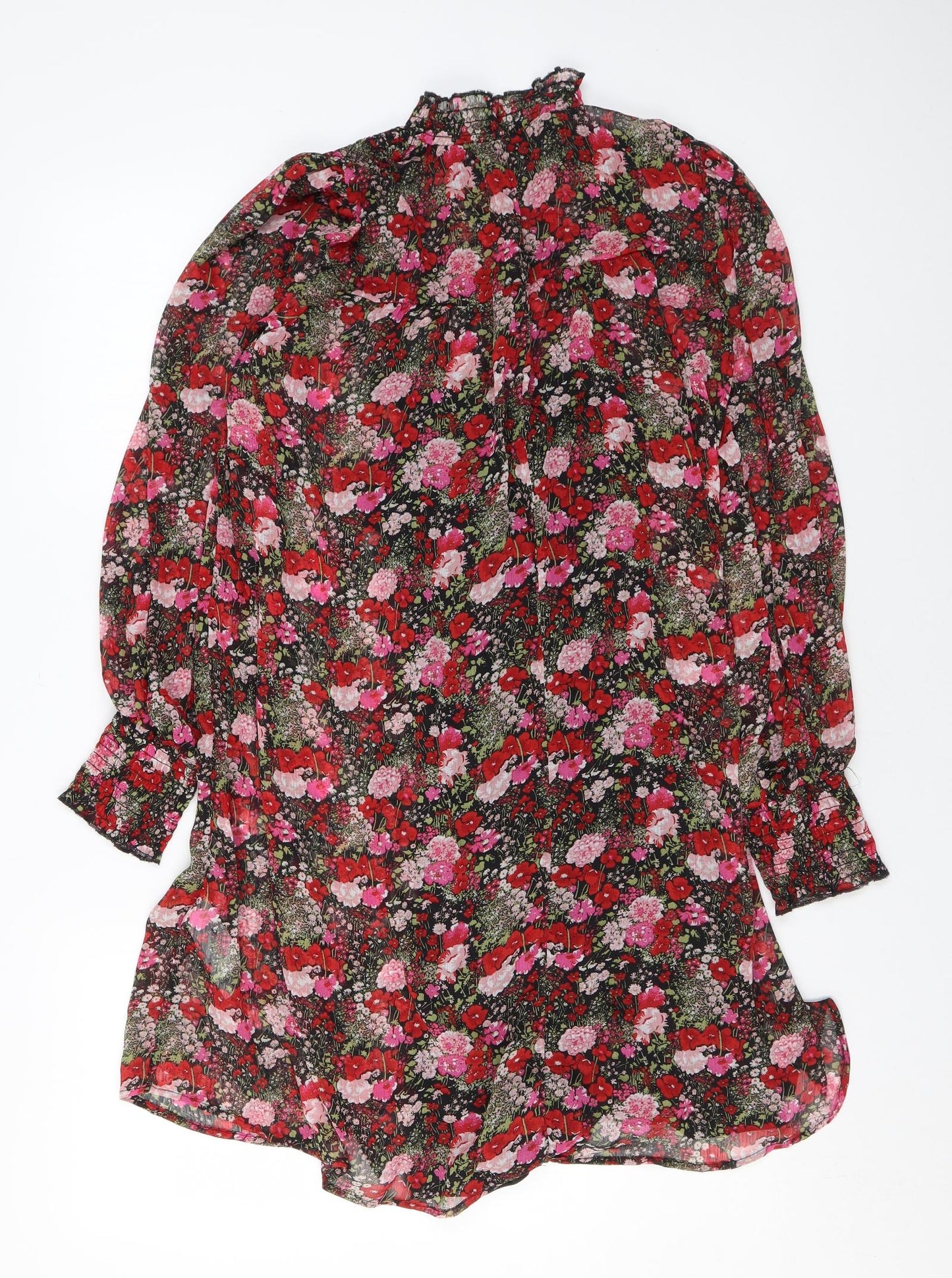 New Look Womens Multicoloured Floral Polyester A-Line Size 10 Mock Neck Button