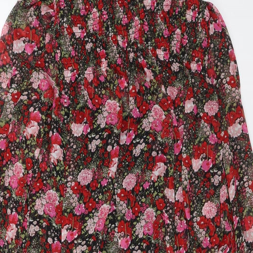 New Look Womens Multicoloured Floral Polyester A-Line Size 10 Mock Neck Button