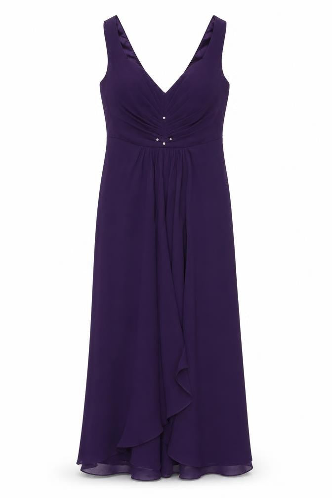 Front view of Ever Pretty women’s purple polyester maxi, size UK 10, v-neck zip