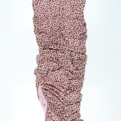 PRETTYLITTLETHING Womens Pink Polka Dot Viscose Bodycon Size 8 V-Neck Zip