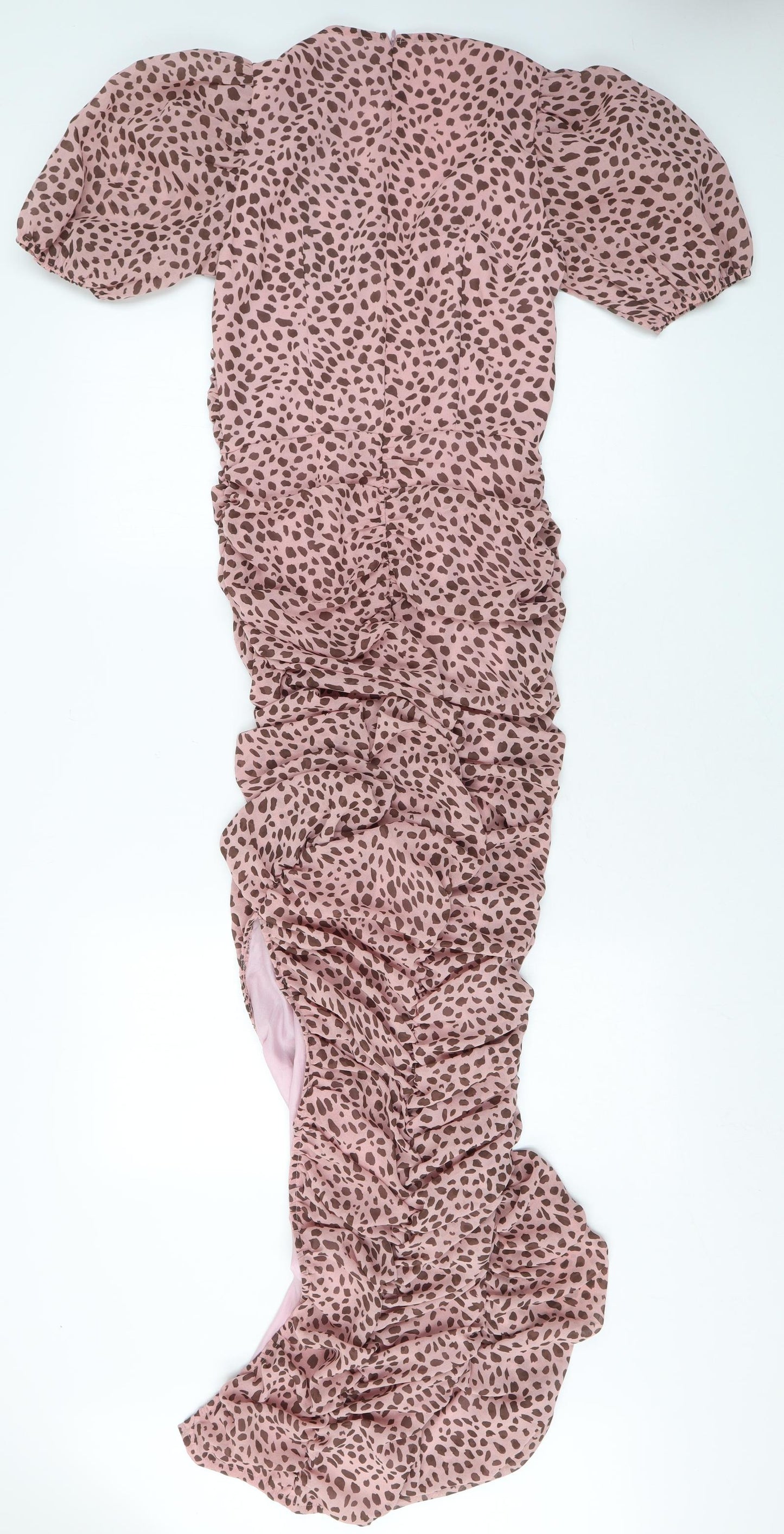 PRETTYLITTLETHING Womens Pink Polka Dot Viscose Bodycon Size 8 V-Neck Zip