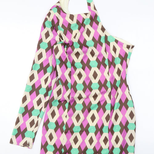 Zara Womens Multicoloured Geometric Polyester Mini Size S One Shoulder Zip