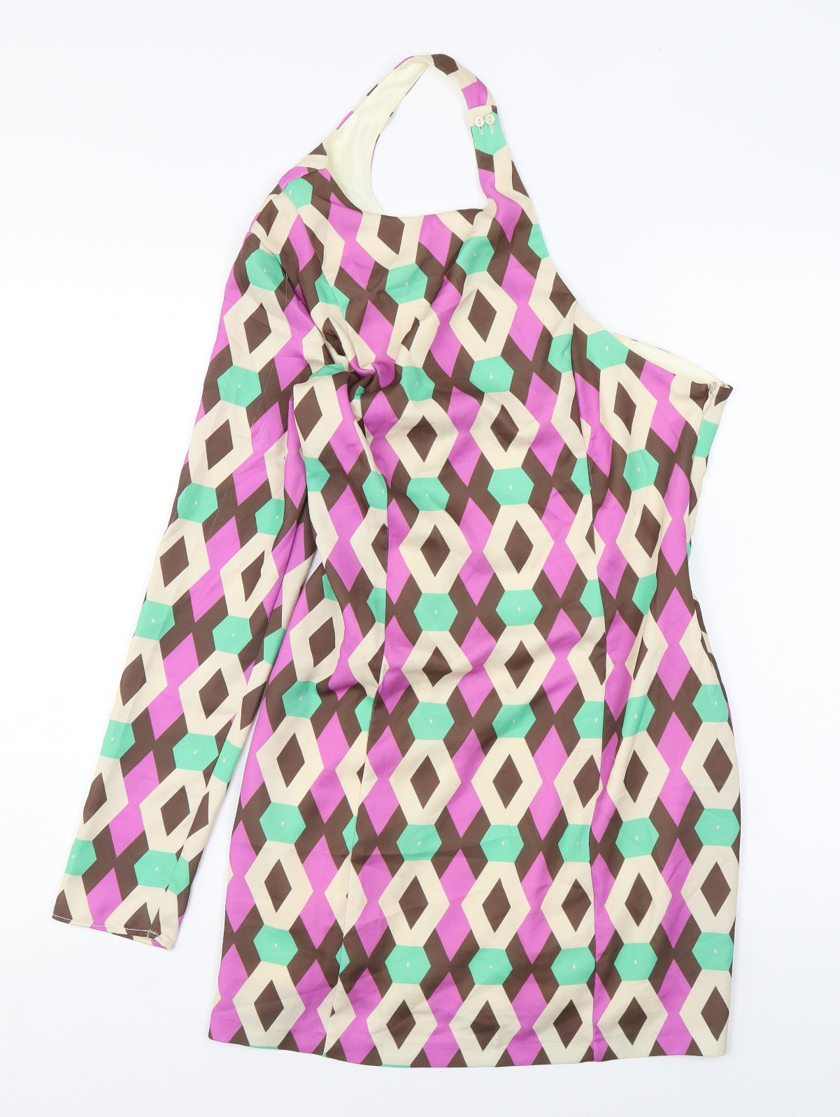 Zara Womens Multicoloured Geometric Polyester Mini Size S One Shoulder Zip