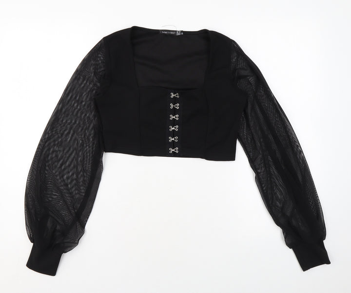 I SAW IT FIRST Womens Black Polyester Basic Blouse Size 10 Scoop Neck
