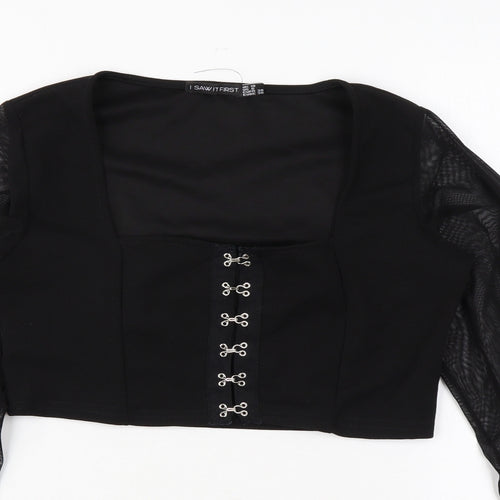 I SAW IT FIRST Womens Black Polyester Basic Blouse Size 10 Scoop Neck