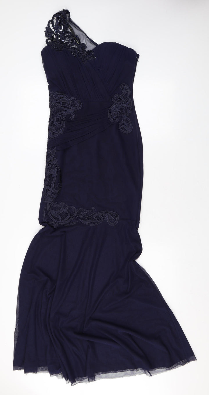 Lipsy Womens Blue Geometric Polyester Mermaid Size 8 One Shoulder Zip