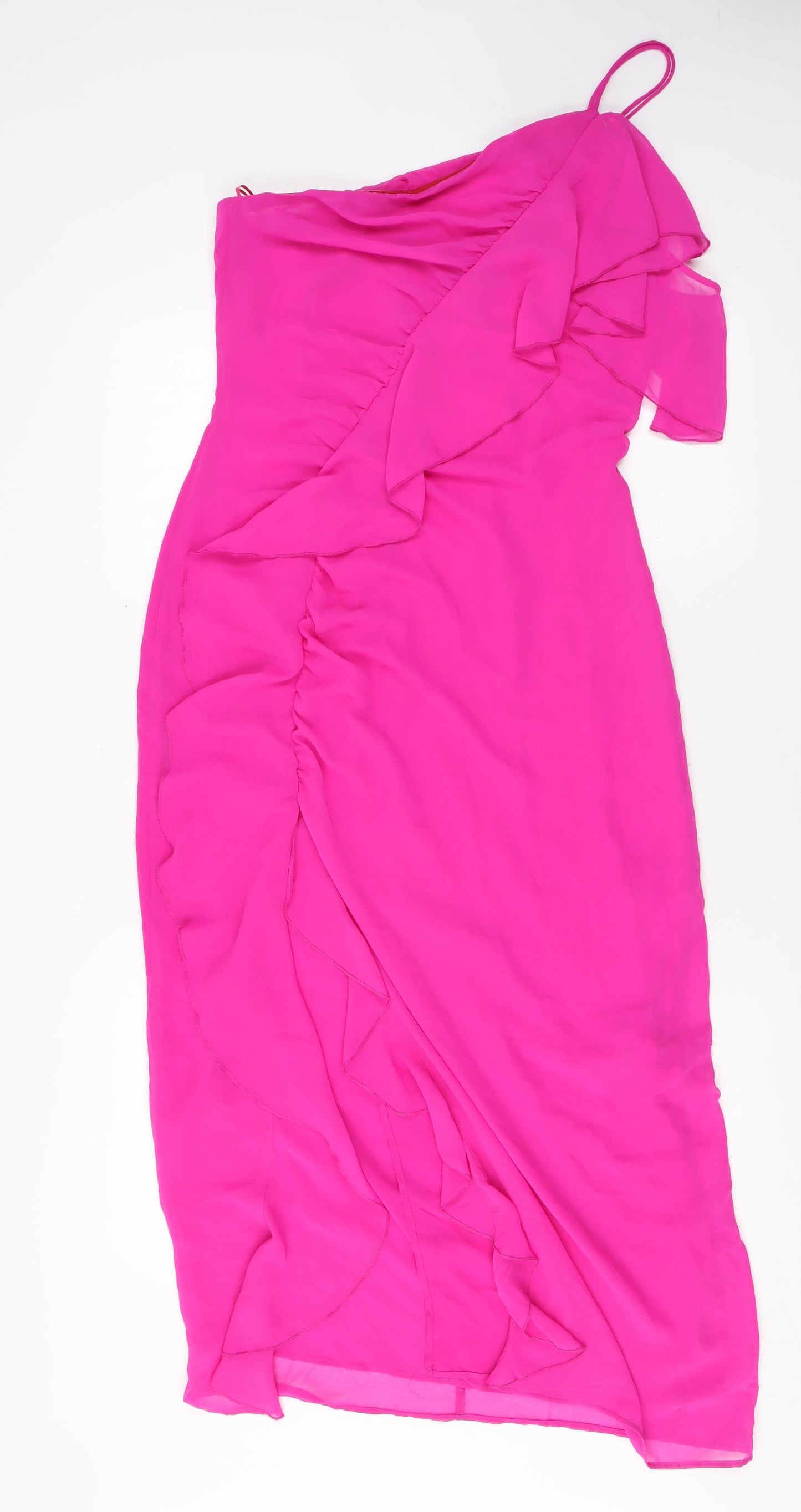 Zara Womens Pink Polyester A-Line Size M One Shoulder Zip