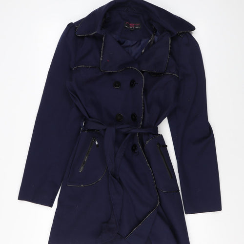 New Look Womens Blue Trench Coat Jacket Size 12 Button
