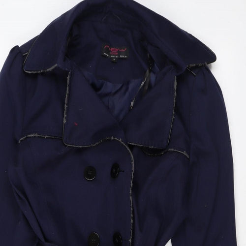 New Look Womens Blue Trench Coat Jacket Size 12 Button