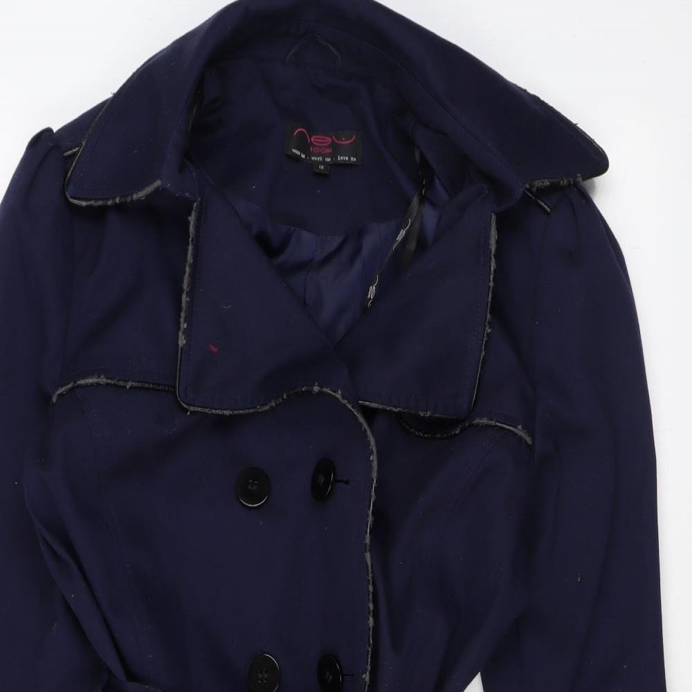 New Look Womens Blue Trench Coat Jacket Size 12 Button