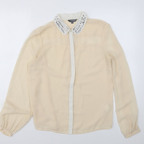 Marks and Spencer Womens Beige Polyester Basic Blouse Size 12 Collared - Diamanté