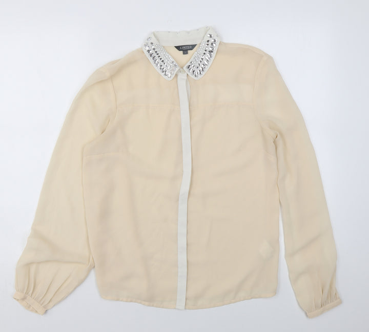 Marks and Spencer Womens Beige Polyester Basic Blouse Size 12 Collared - Diamanté