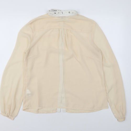 Marks and Spencer Womens Beige Polyester Basic Blouse Size 12 Collared - Diamanté