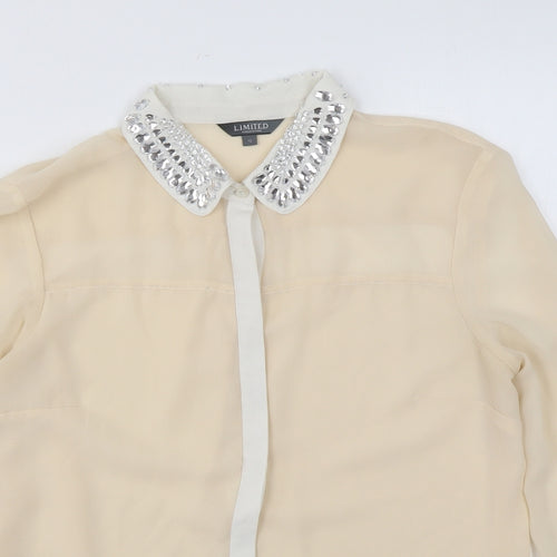 Marks and Spencer Womens Beige Polyester Basic Blouse Size 12 Collared - Diamanté