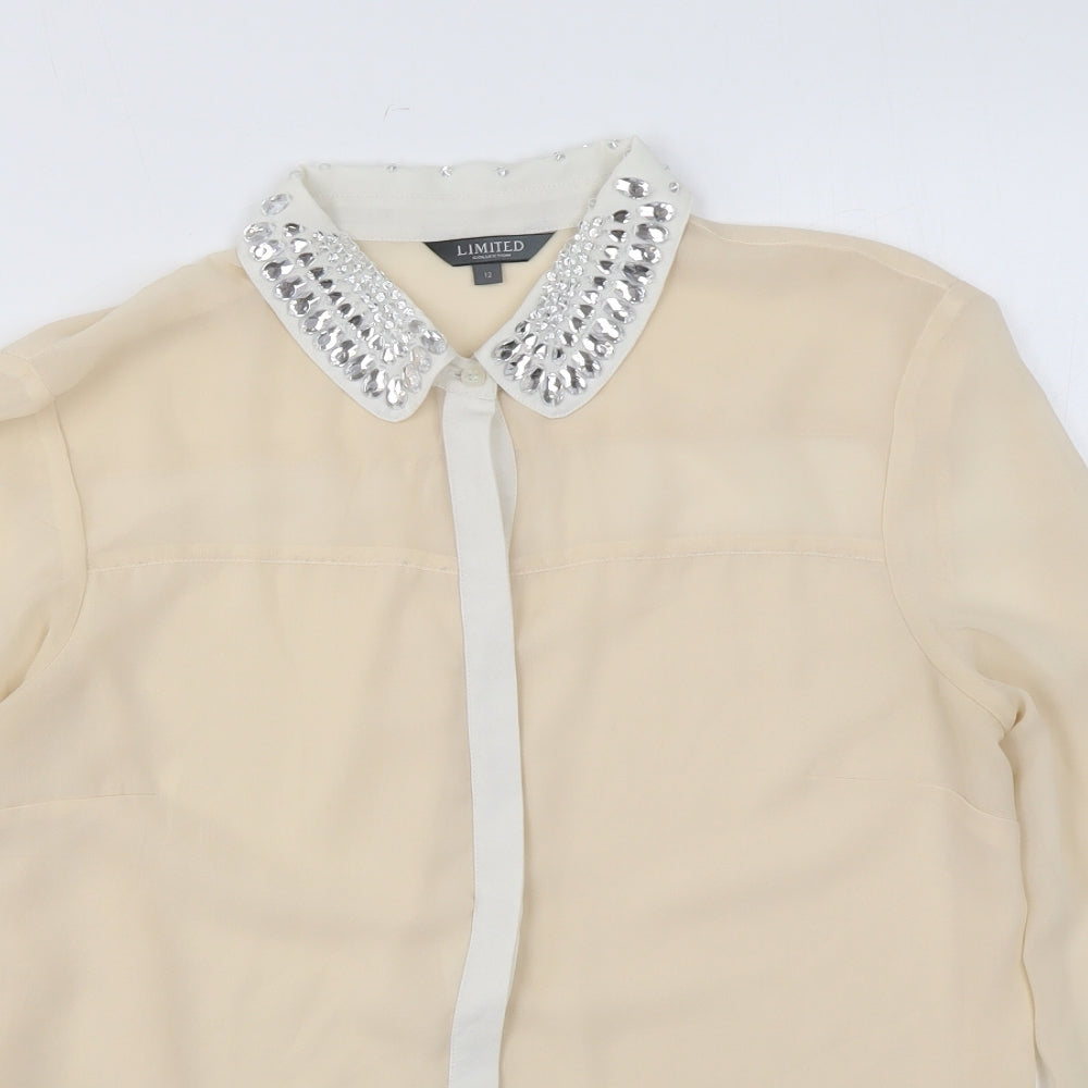 Marks and Spencer Womens Beige Polyester Basic Blouse Size 12 Collared - Diamanté