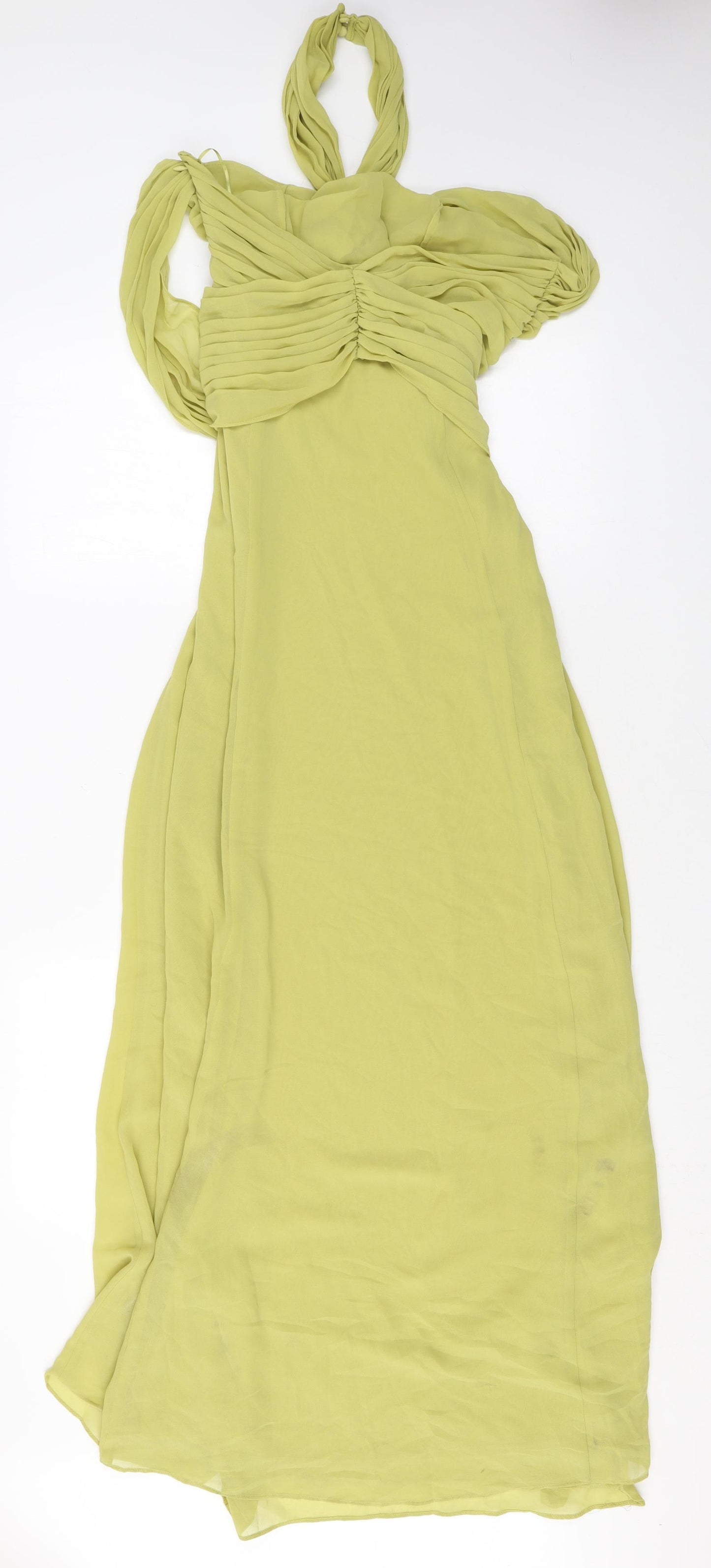 Zara Womens Green Polyester Maxi Size L Halter Zip