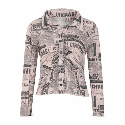 Front view of As You women’s pink geometric polyester basic button-up, size UK 8, collared