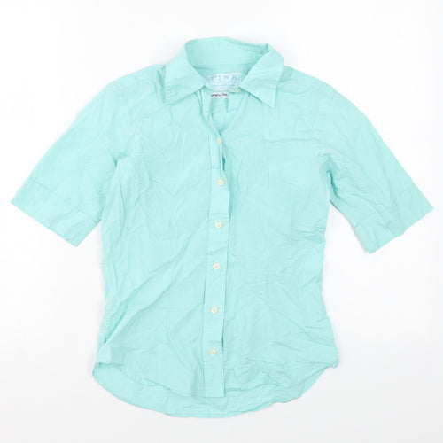 PINK Womens Blue Cotton Basic Button-Up Size 8 Collared