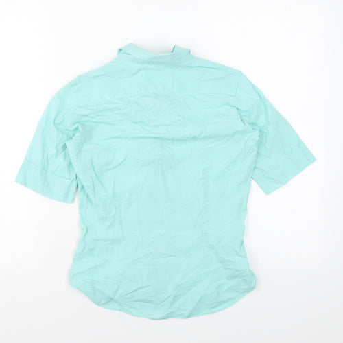 PINK Womens Blue Cotton Basic Button-Up Size 8 Collared