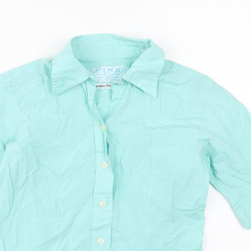 PINK Womens Blue Cotton Basic Button-Up Size 8 Collared