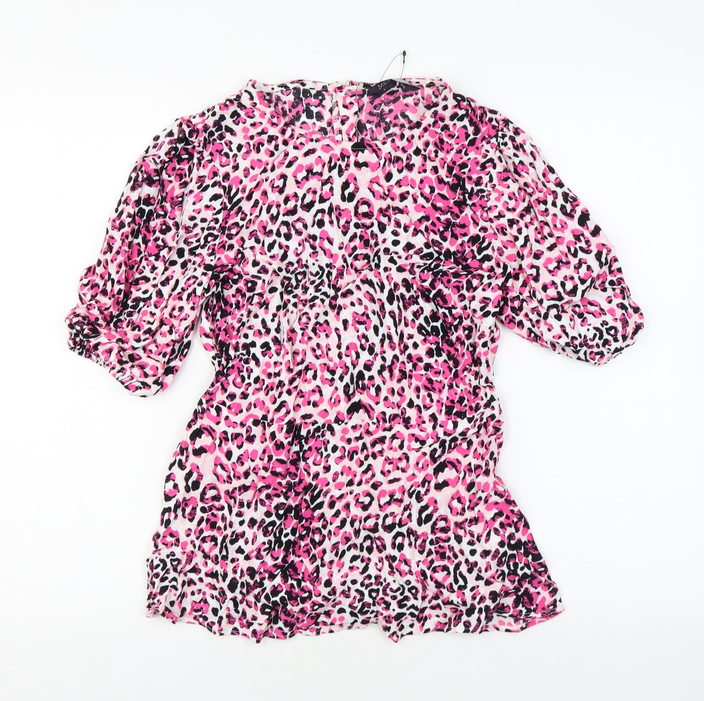 Marks and Spencer Womens Pink Animal Print Viscose Basic T-Shirt Size 8 Round Neck