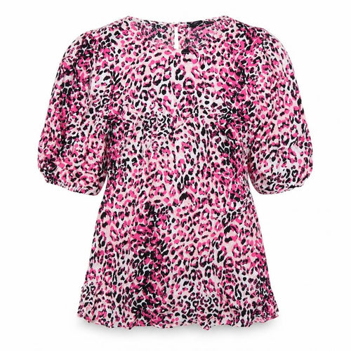 Marks and Spencer Womens Pink Animal Print Viscose Basic T-Shirt Size 8 Round Neck