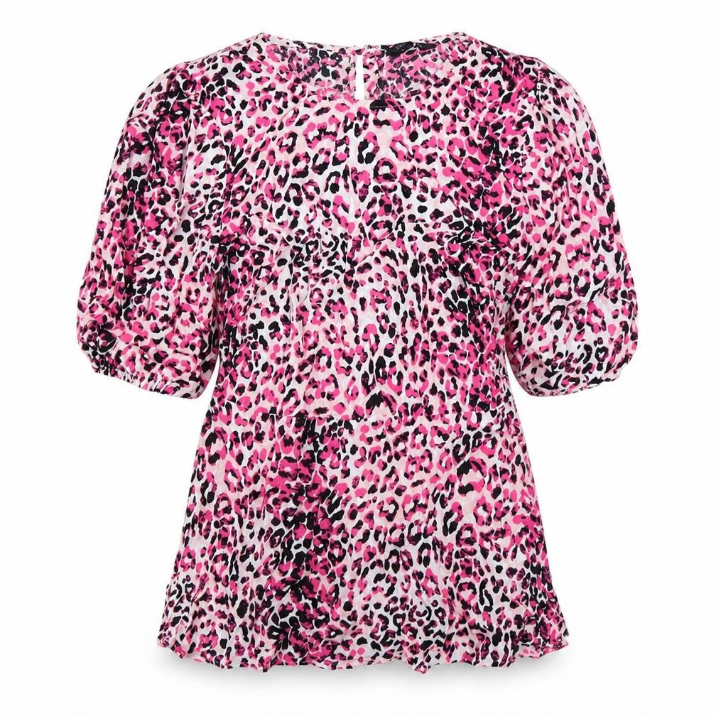 Marks and Spencer Womens Pink Animal Print Viscose Basic T-Shirt Size 8 Round Neck
