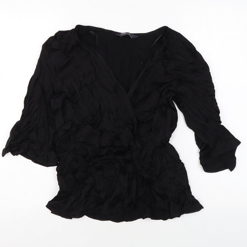 Marks and Spencer Womens Black Viscose Basic Blouse Size 10 V-Neck