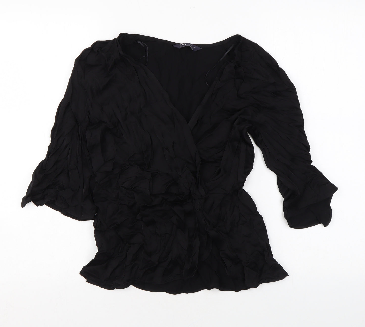 Marks and Spencer Womens Black Viscose Basic Blouse Size 10 V-Neck