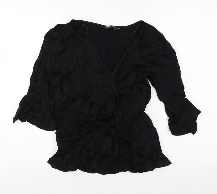 Marks and Spencer Womens Black Viscose Basic Blouse Size 10 V-Neck