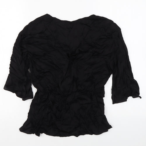 Marks and Spencer Womens Black Viscose Basic Blouse Size 10 V-Neck