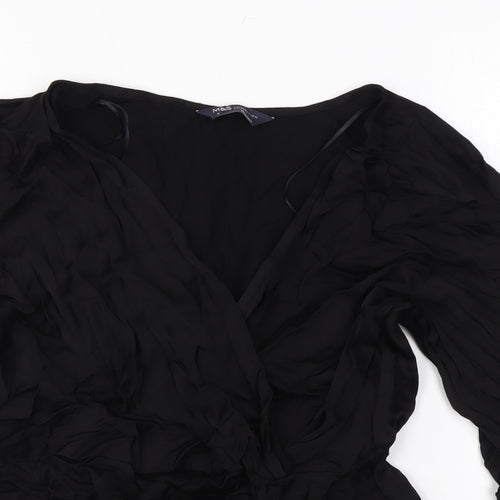 Marks and Spencer Womens Black Viscose Basic Blouse Size 10 V-Neck