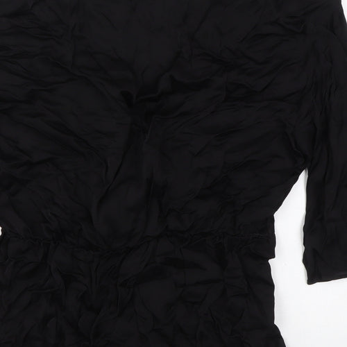 Marks and Spencer Womens Black Viscose Basic Blouse Size 10 V-Neck