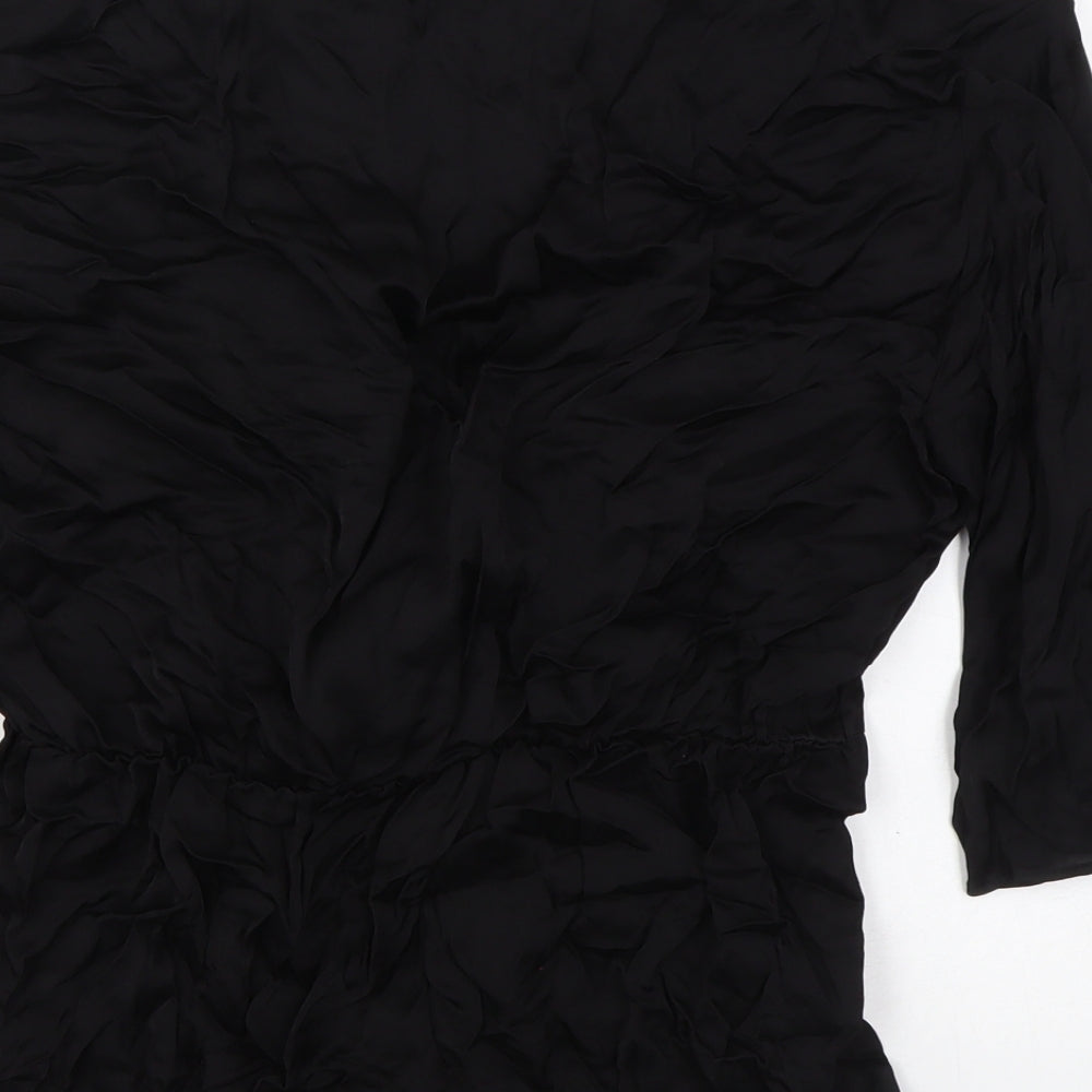 Marks and Spencer Womens Black Viscose Basic Blouse Size 10 V-Neck