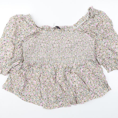 Marks and Spencer Womens Multicoloured Floral Cotton Basic Blouse Size 18 Off the Shoulder